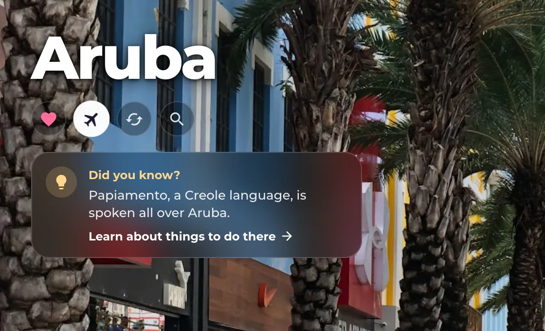 Heart and track flights buttons under the name Aruba